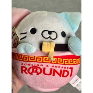 Round 1 Bowling & Arcade Cat in Ramen Bowl Plush Takashoji Pink White 6"